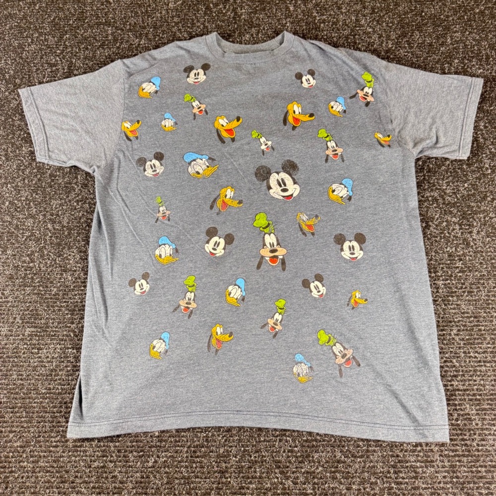 Disney Mickey Mouse Donald Goofy Pluto All Over Print Gray T-Shirt Mens XL